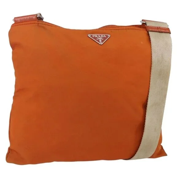 Authentic PRADA Shoulder Bag Nylon Orange Silver - Picture 1 of 16